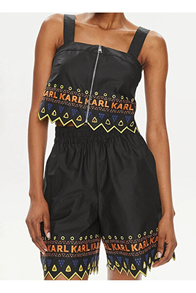 Karl Lagerfeld Kare Yaka Desenli Siyah Kadın Bluz 241W1611