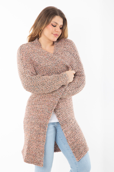 Şans Жіночий великий розмір кольоровий блискучий товстий трикотажний кардиган 65N37307