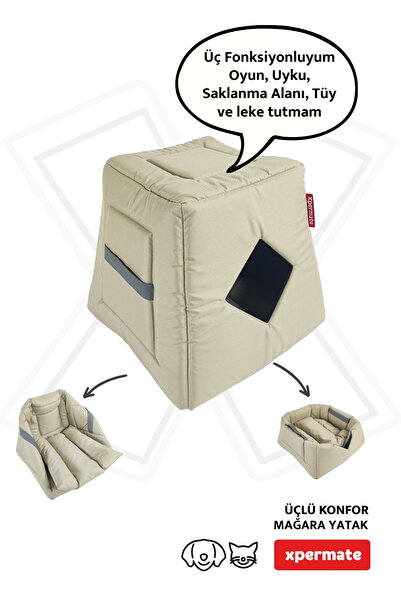 XPERMATE Kedi Evi Kedi Yuvası Küçük Irk Köpek Evi Kedi Mağara Kedi Yatağı Bej...