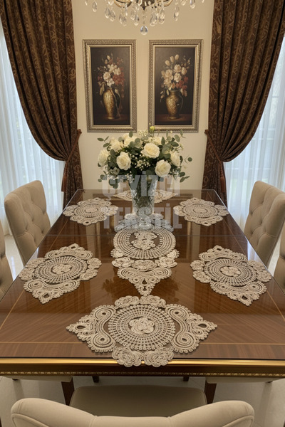 Çt Çeyizci Tekstil American Service, 1 Runner 6 Flat Σετ σερβιρίσματος φαγητο...