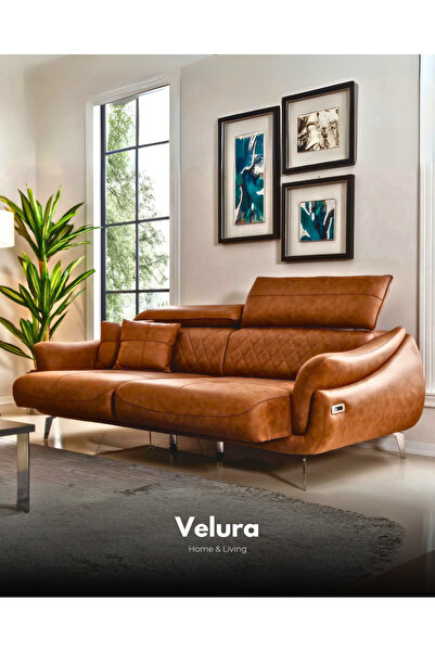 Velura Home Ezel Üçlü Kanepe - Kiremit