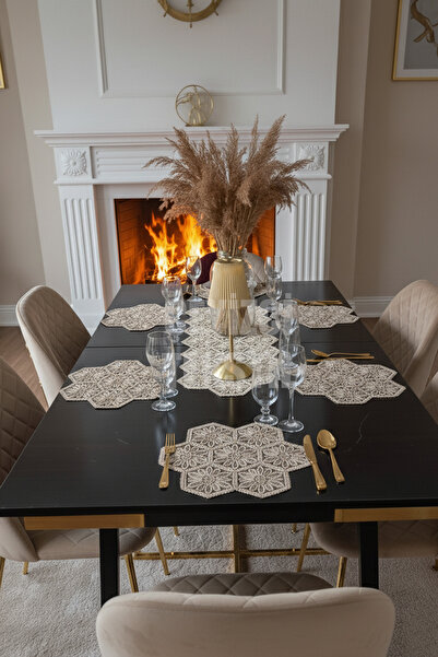 Çt Çeyizci Tekstil 1 Runner 6 Supla American Food Serving Set - Table Cloth Set