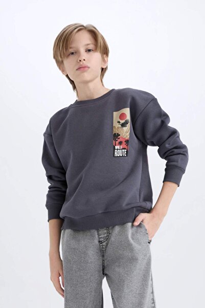 DeFacto Erkek Çocuk Oversize Geniş Kalıp Bisiklet Yaka Sırt Baskılı Sweatshirt D5787A824WN
