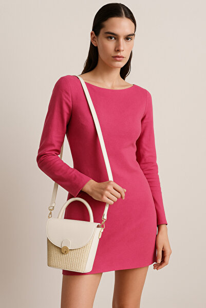 Aura Collection Online حقيبة يد سوليل كروس سترينج من القش - كريمي