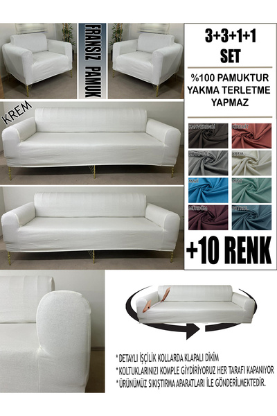 Home %100 PAMUK FRANSIZ KUMAŞ 3+3+1+1 KOMPLE GİYDİRME KANEPE&ÇEKYAT, BOHEM, P...