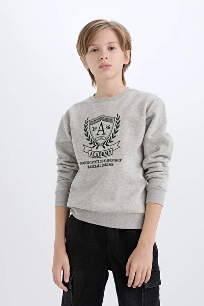 DeFacto Erkek Çocuk Bisiklet Yaka Baskılı İçi Yumuşak Tüylü Sweatshirt D6223A824CW