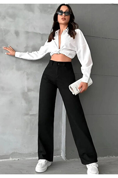 sion jeans Julia Milano New Season Love Candy Μαύρο ψηλόμεσο φαρδύ παντελόνι,...