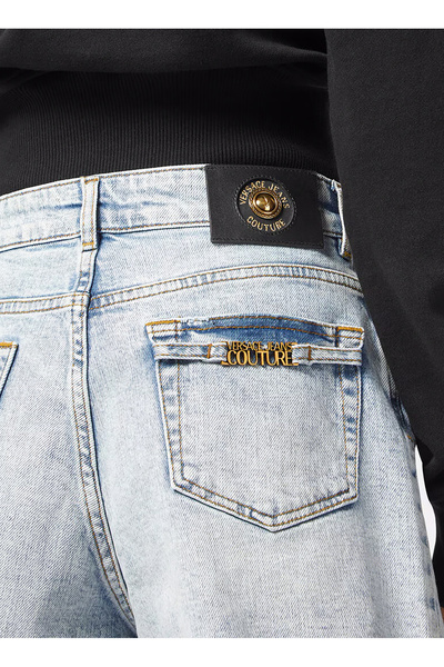 VERSACE JEANS COUTURE Yüksek Bel Standart Mavi Kadın Denim Şort 76HAD541