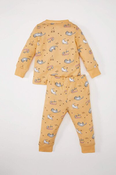 DeFacto Kız Bebek Pijama Takımı Desenli Uzun Kollu Üst Beli Lastikli Uzun Alt D5367A524WN