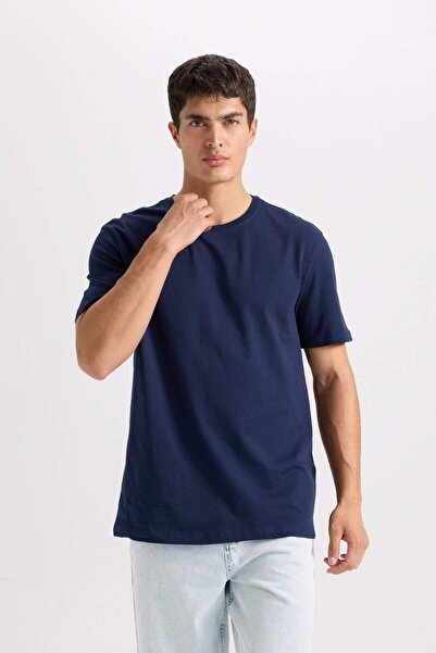 DeFacto 100% pamut New Regular Fit Crew nyakú Basic tömör rövid ujjú póló E1091AXNS