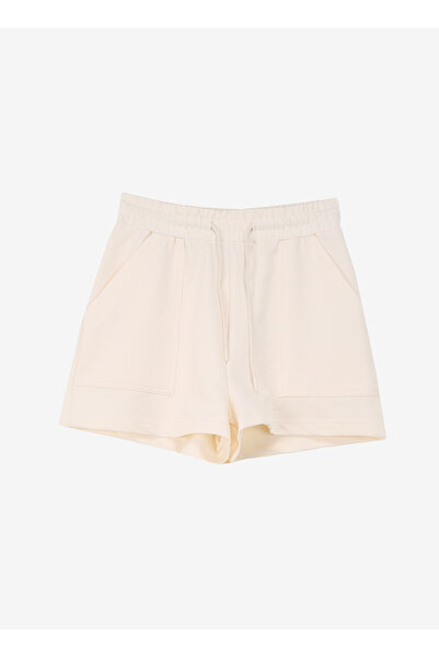 People By Fabrika Lastikli Bel Normal Bej Kadın Şort SPBF4SL-SHT5597