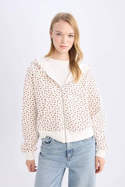 DeFacto Coool Loose Fit Desenli Kalın Fermuarlı Sweatshirt E0105AX24WN