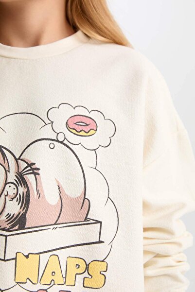 DeFacto Kız Çocuk Pijama Takım Garfield Sweatshirt Üst Desenli Beli Lastikli Uzun Alt D6061A824WN