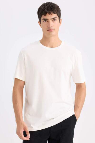 DeFacto 100% бавовна New Regular Fit Велосипедна комір Basic Прямий короткий рукав Футболка E1091AXNS