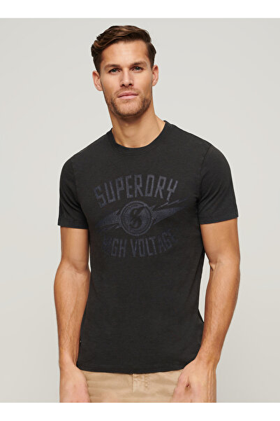 SUPERDRY Bisiklet Yaka Baskılı Antrasit Erkek T-Shirt M1011918AAFB_RETRO ROCKER GRAPHIC T