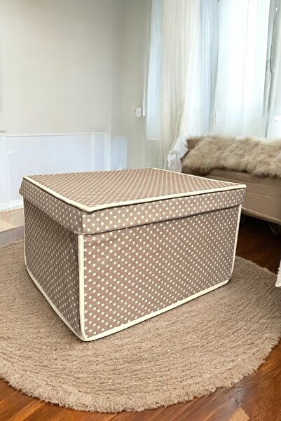 METEKS TEKSTİL Mini Multi-Purpose Storage Box, Box Storage, Box, Organizer, Toy Box Beige Polka Dot Pattern 30x40x25