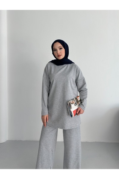 onlymoon Women's Gray 100% Cotton Top and Bottom Set |   Oversize Comfortable Fit |   Stylish Combination Suitable for 4 Seasons