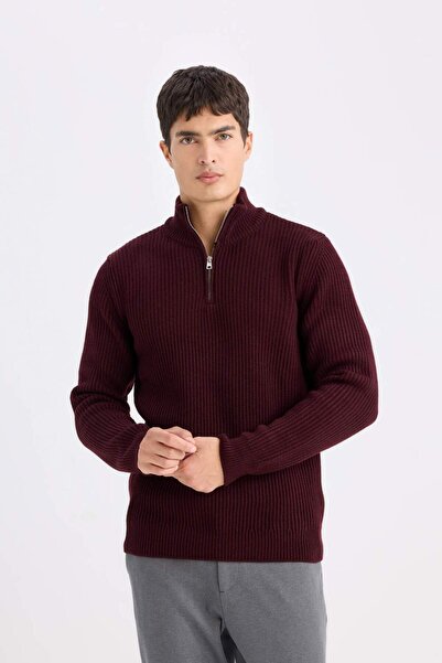DeFacto Standard Fit Regular Cut Stand Collar Zippered Basic Plain Knitwear Sweater B0578Ax24Wn