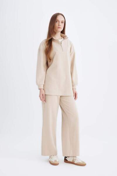 DeFacto Relax Fit Elastic Waist Thessaloniki Fabric Basic Plain Knitwear Black Trousers B4311Ax24Wn