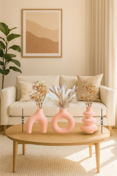 Minima Art Studio Set de 3 vaze boeme în stil nordic de 15 cm (DIMENSIUNE MAR...