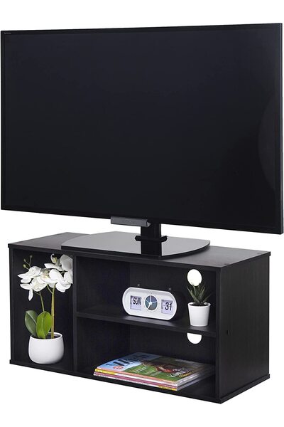 Modern home TV unit modern design with 1 side cabinets and 2 storage racks - 130cm - Black