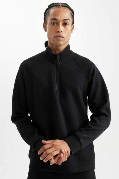 DeFacto DeFactoFit Standart Fit Dik Yaka Yarım Fermuarlı Sporcu Sweatshirt D2363AX24AU