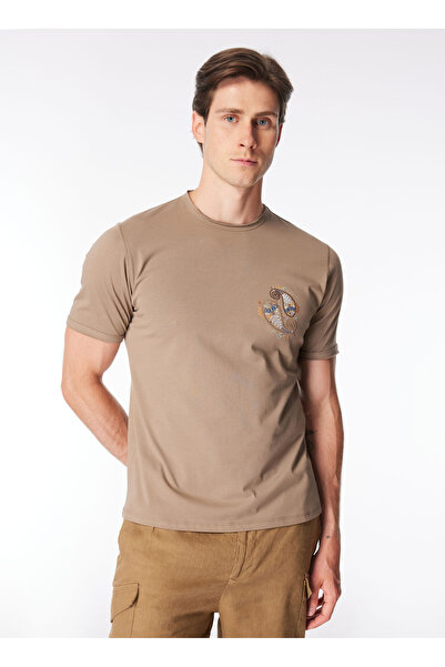 SSEINSE Bisiklet Yaka İşlemeli Kahve Erkek T-Shirt TE2718SS T-shirtKahve