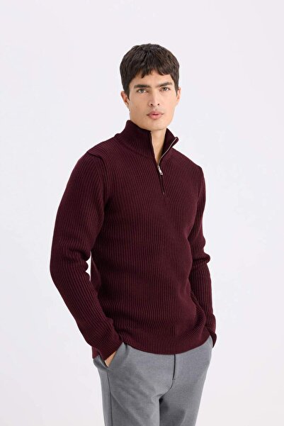 DeFacto Standard Fit Regular Cut Stand Collar Zippered Basic Plain Knitwear Sweater B0578Ax24Wn