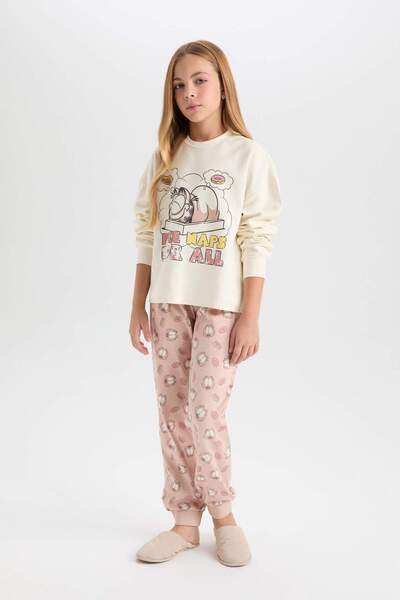 DeFacto Kız Çocuk Pijama Takım Garfield Sweatshirt Üst Desenli Beli Lastikli Uzun Alt D6061A824WN