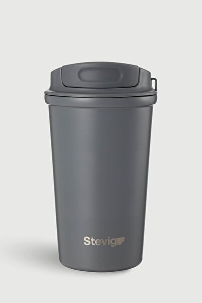 Stevig 4 Work Flip Open Coffee Mug Çelik Termos 400 ML Grey ST-251