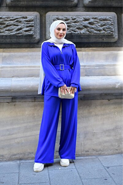 onlymoon Women's Top and Bottom Set |   Blue Dress • 0Ysho Fabric |   Daily–Office–Combination |   100% Cotton Pants Blouse