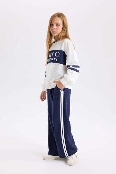 DeFacto Kız Çocuk Oversize Geniş Kalıp Bisiklet Yaka Baskılı Sweatshirt D3806A824WN