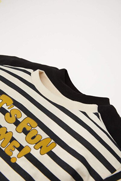 DeFacto Erkek Bebek Bisiklet Yaka Baskılı 2li Uzun Kollu Tişört D4589A524AU