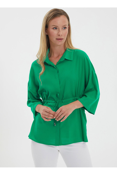 Selen Gömlek Yaka Düz Yeşil Kadın Bluz 24YSL8763