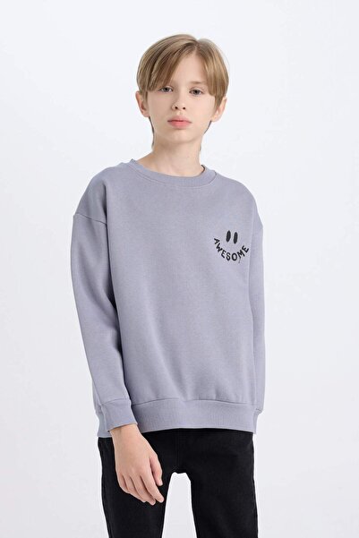 DeFacto Erkek Çocuk Oversize Geniş Kalıp Bisiklet Yaka Sırt Baskılı Sweatshirt D7076A824WN