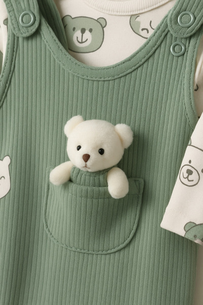 MYZİ STORE %100 Pamuk Cilt Dostu Bebek Tulum Seti – Ayıcık Cepli, İç Bodyli