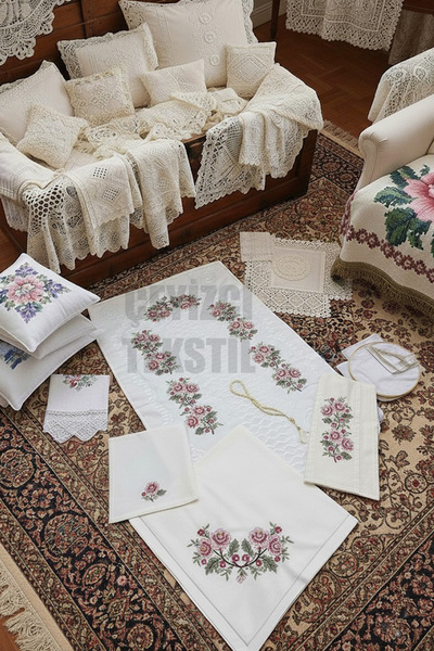 Çt Çeyizci Tekstil Kanaviçe Seccade Takımı, Seccade Seti Kanaviçe Renkli 4 Pa...