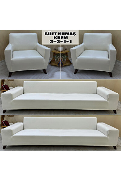 Home Süet Detaylı Angora Kumaş 2 Adet Üçlü & Çekyat- 2 Adet Tekli KOMPLE GİYDİRME KANEPE&ÇEKYAT, BOHEM,