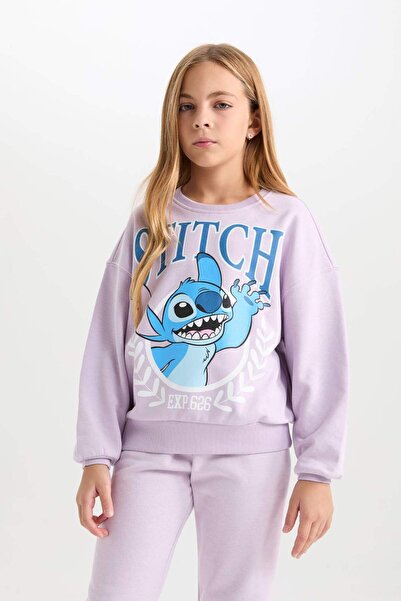 DeFacto Kız Çocuk Disney Lilo & Stitch Relax Fit Bisiklet Yaka Sweatshirt D2825A824WN