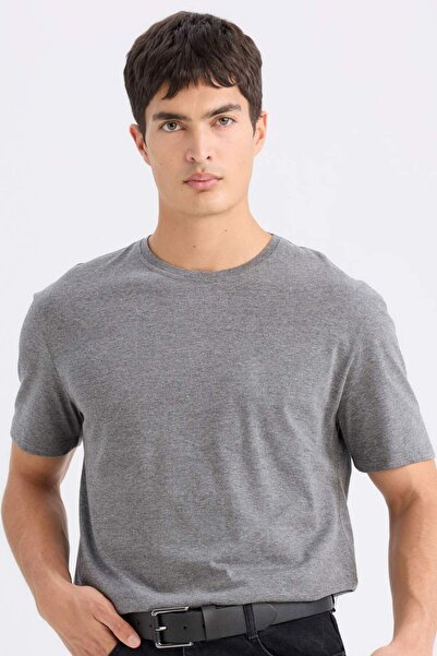 DeFacto 100% Cotton New Regular Fit Crew Neck Basic Plain Short Sleeve T-Shirt E1091Axns