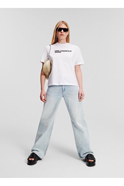 Karl Lagerfeld Jeans Yuvarlak Yaka Baskılı Beyaz Kadın T-Shirt 241J1714