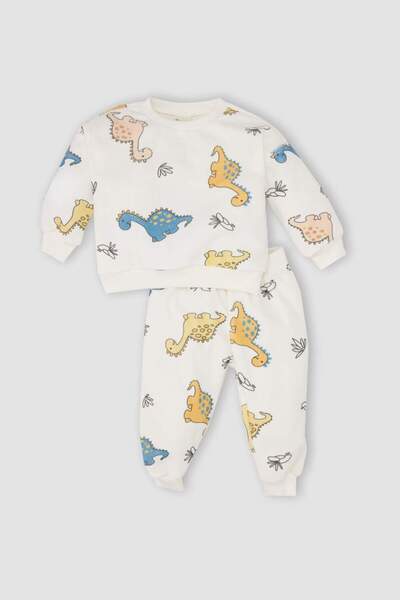 DeFacto Set 2 piese pentru bebeluș băiețel, hanorac cu model de dinozaur, pantaloni de trening cu talie elastică D5940A524WN