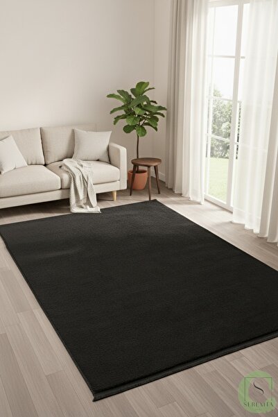 SERENİTA KAYMAZ TABAN SİYAH POST/PELUŞ DÜZ SAÇAKLI MODERN OTURMA ODASI SALON MUTFAK ÇOCUK ODASI HALISI