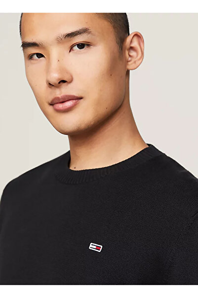 Tommy Jeans Μαύρο κέντημα Slim Fit ανδρικό πουλόβερ - Crew Neck DM0DM18895BDS