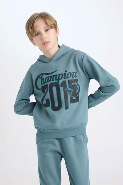 DeFacto Erkek Çocuk 2'li Takım Kapüşonlu Baskılı Sweatshirt Beli Lastikli Eşofman Altı D3561A824WN