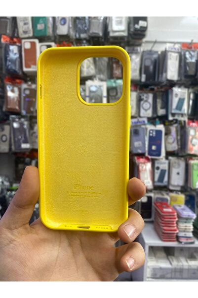 Elixem İphone 14 Pro Uyumlu İçi Kadife Logolu Lansman Yumuşak Esnek Kılıf Sarı Logelix