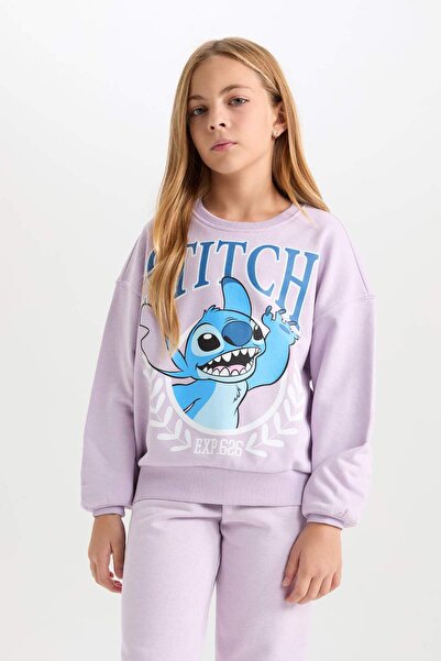 DeFacto Kız Çocuk Disney Lilo & Stitch Relax Fit Bisiklet Yaka Sweatshirt D2825A824WN