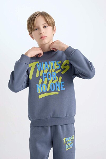 DeFacto Boy's 2-Piece Set Printed Sweatshirt Elastic Waist Sweatpants D3563A824Wn