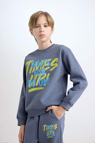 DeFacto Boy's 2-Piece Set Printed Sweatshirt Elastic Waist Sweatpants D3563A824Wn