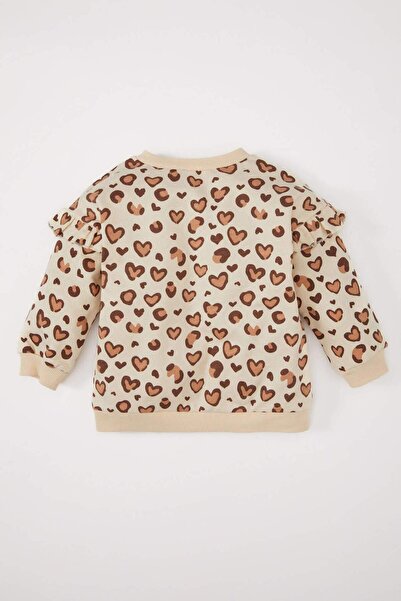 DeFacto Kız Bebek Bisiklet Yaka Leopar Desenli İçi Yumuşak Tüylü Sweatshirt D7194A524WN